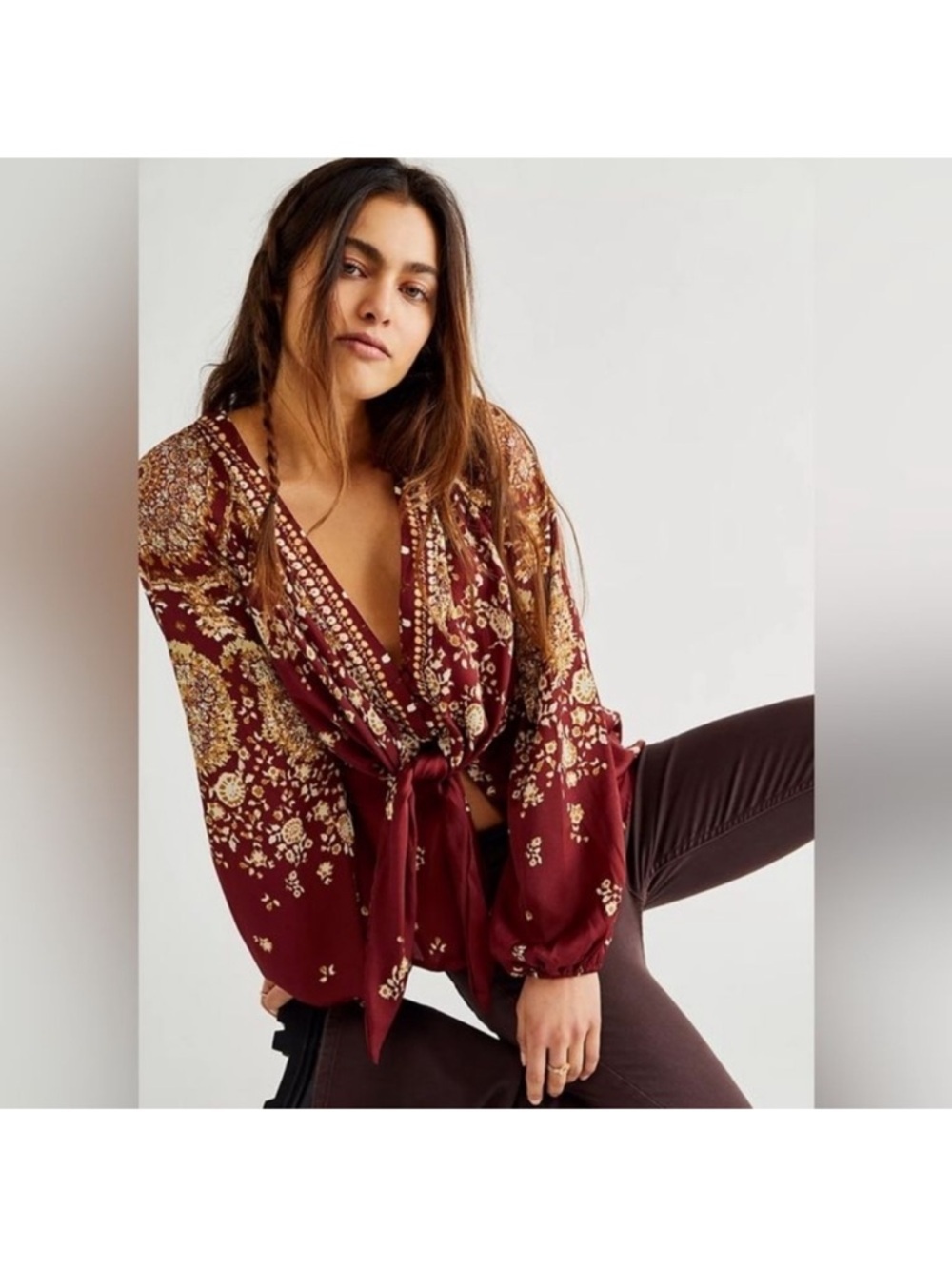 NWT Free People Run Free Tunic in Chocolate Combo, Size S